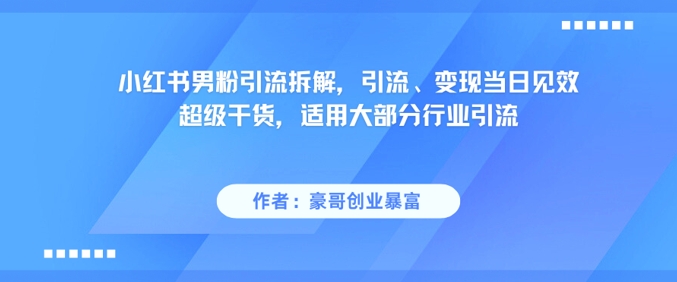 小红书男粉引流拆解，引流、变现当日见效超级干货，适用大部分行业引流-琴书聊项目
