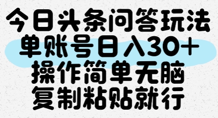 今日头条问答玩法，单账号日入30+，操作简单无脑复制粘贴就行-琴书聊项目