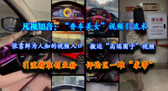 凡视知音：“香车美女”视频引流术，依靠鲜为人知的视频入口，搬运“高端圈子”视频，引流精准创业粉，评论区一堆“求带”-琴书聊项目