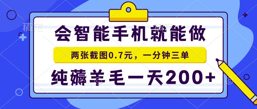 2025年零撸手机项目 二十秒一单 纯薅羊毛 一天200+做就有-琴书聊项目