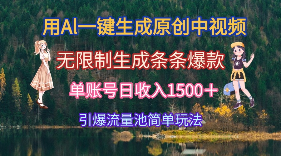 用Al一键生成原创中视频，无限制生成条条爆款，单账号日收入1500＋引爆…-琴书聊项目