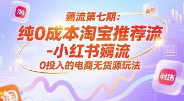 薅流第七期：纯0成本淘宝推荐流-小红书薅流最新版目，0投入的电商无货源玩法(附赠往期)-琴书聊项目