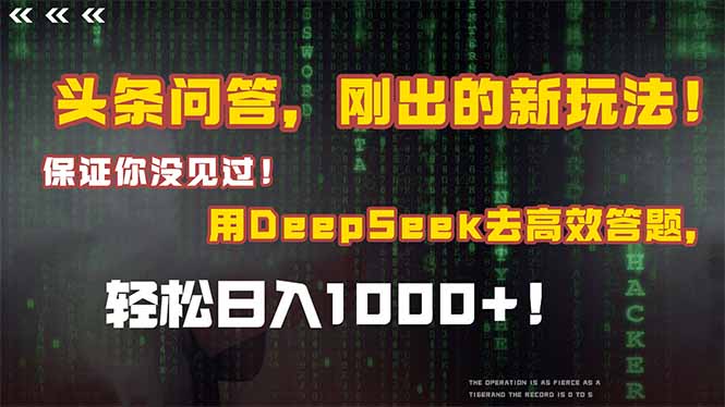 头条问答，刚出的新玩法！保证你没见过！结合Deepseek高效答题，日入1000+-琴书聊项目