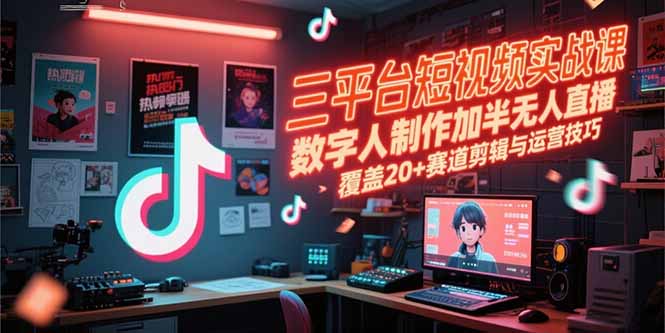 三平台短视频实战课，数字人制作加半无人直播，覆盖20+赛道剪辑与运营技巧-琴书聊项目