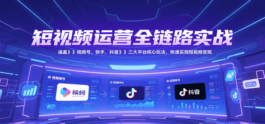 短视频运营全链路实战，涵盖视频号、快手、抖音三大平台核心玩法，快速实现变现！-琴书聊项目