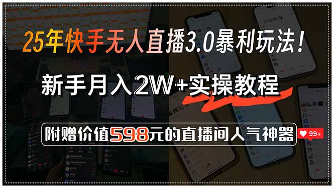 25年快手无人直播3.0暴利玩法！，新手月入2W+实操教程，附赠价值598元…-琴书聊项目