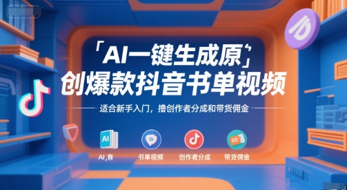 AI一键生成原创爆款抖音书单视频，适合新手入门，撸创作者分成和带货佣金【揭秘】-琴书聊项目