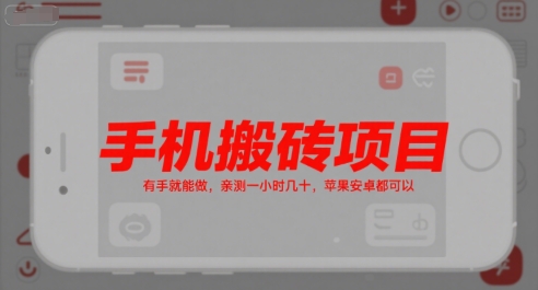 手机搬砖项目，有手就能做，亲测一小时几十，苹果安卓都可以-琴书聊项目