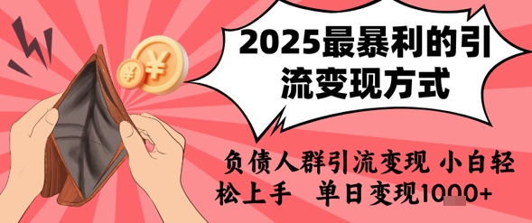 2025年最暴利的引流变现方式，负债人群引流变现，小白轻松上手，日入1k-琴书聊项目