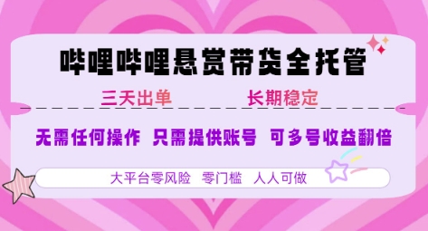 B站悬赏带货全托管，自测稳定，只需提供账号，无需基础，小白宝妈轻松上手，单日稳定3张【揭秘】-琴书聊项目