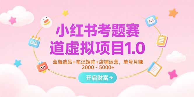 小红书考题赛道虚拟项目1.0，蓝海选品+笔记矩阵+店铺运营，单号月赚5000+-琴书聊项目