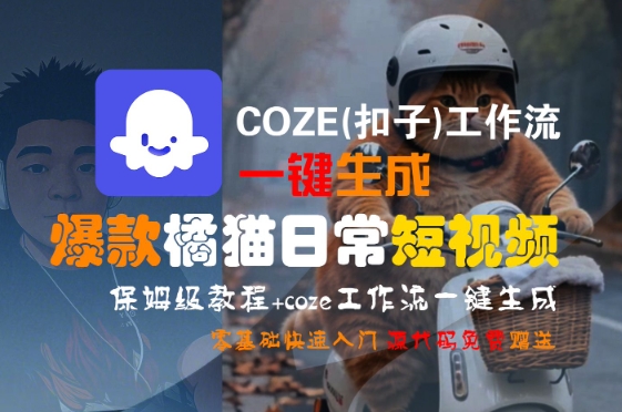 COZE(扣子)工作流一键生成爆款橘猫日常短视频，保姆级教程，零基础快速入门-琴书聊项目