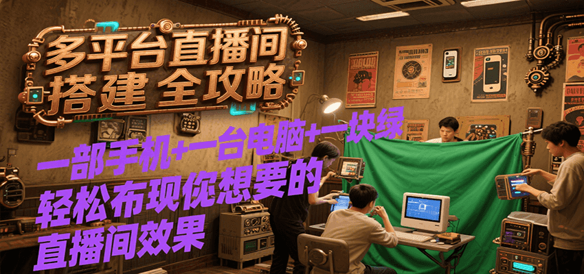 多平台直播间搭建全攻略，一部手机+一台电脑+一块绿布轻松实现你想要的直播间效果-琴书聊项目