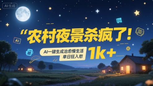 农村夜景杀疯了！AI一键生成治愈系慢生活，单日狂入1k+-琴书聊项目