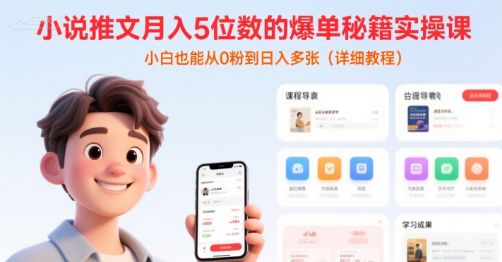 小说推文月入5位数的爆单秘籍实操课，，小白也能从0粉到日入多张(详细教程)-琴书聊项目