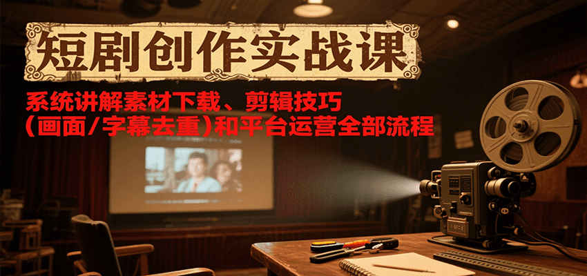 短剧创作实战课，系统讲解素材下载、剪辑技巧(画面/字幕去重)和平台运营全部流程-琴书聊项目