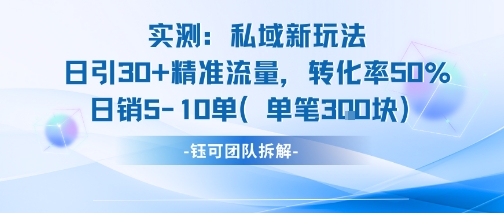 实测私域新玩法日引30加精准流量转化率50%日销5-10单每笔3张-琴书聊项目