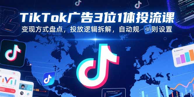 TikTok广告3位1体投流课，变现方式盘点，投放逻辑拆解，自动规则设置-琴书聊项目