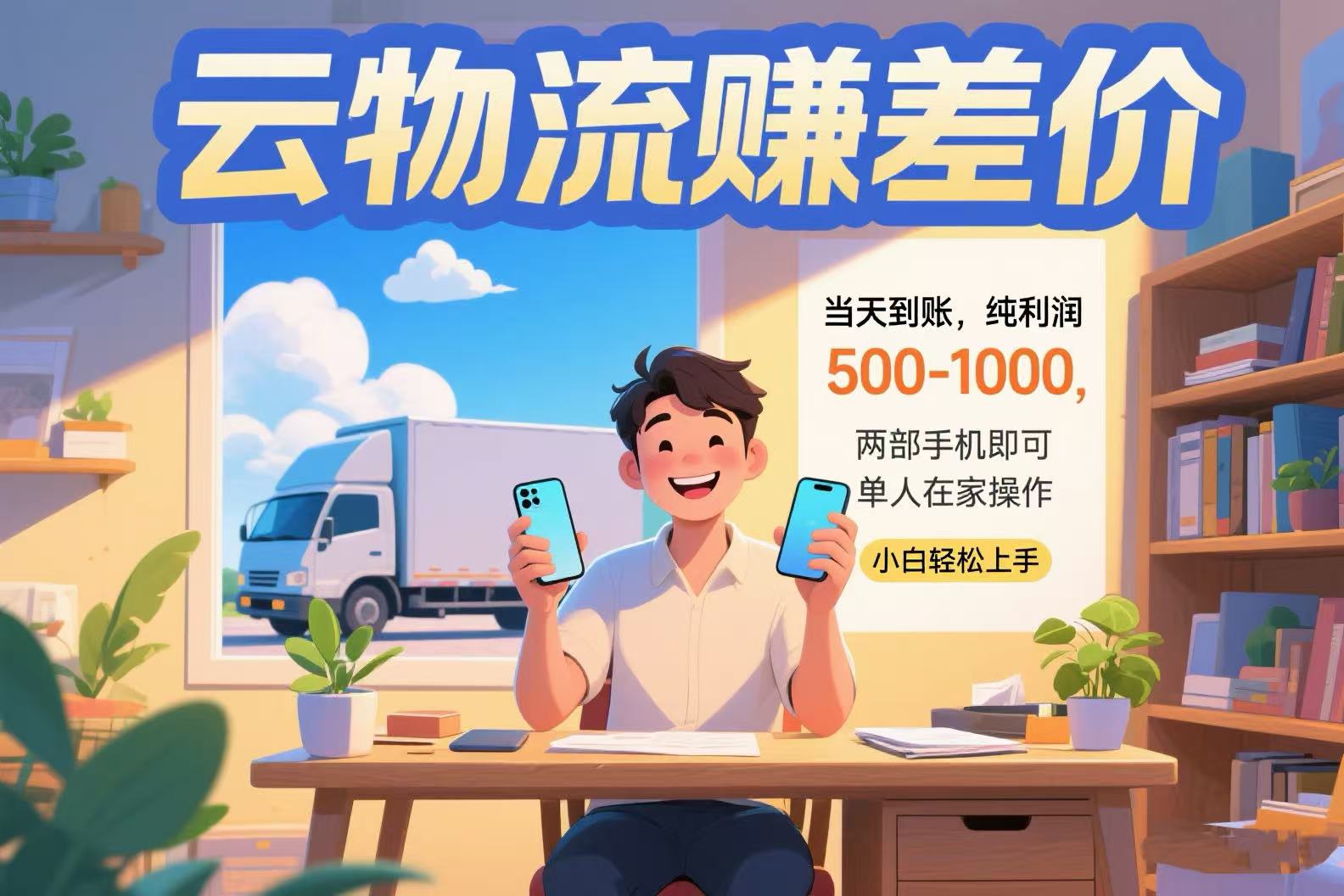 云物流赚差价 当天到账纯利润500-1000 两部手机即可 可单人在家操作 小…-琴书聊项目