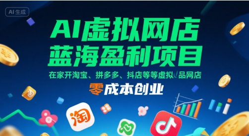AI虚拟网店蓝海盈利项目，在家开淘宝、拼多多、抖店等虚拟品网店，零成本创业-琴书聊项目