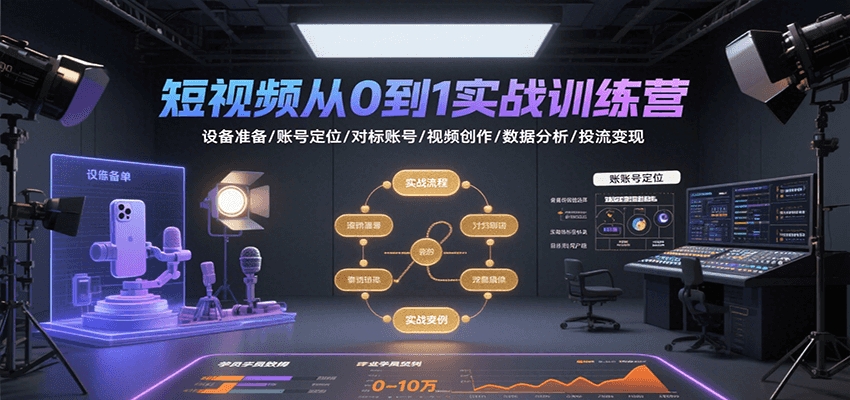 短视频从0到1实战训练营：设备准备/账号定位/对标账号/视频创作/数据分析/投流变现-琴书聊项目