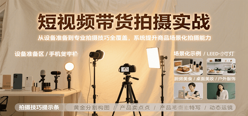 短视频带货拍摄实战，从设备准备到专业拍摄技巧全覆盖，系统提升商品场景化拍摄能力-琴书聊项目