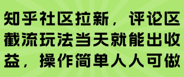 知乎社区拉新，评论区截流玩法当天就能出收益，操作简单人人可做-琴书聊项目