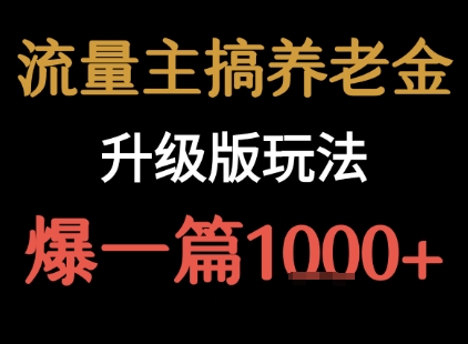 流量主之养老金升级版玩法 爆一篇收益1k+-琴书聊项目