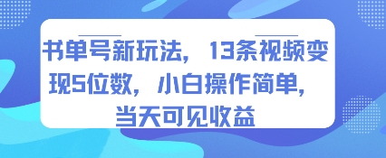书单号新玩法，13条视频变现5位数，小白操作简单，当天可见收益-琴书聊项目