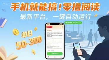 手机就能搞！零撸阅读挂G，最新平台，一键自动运行，随时随地挣，单日50-3张+【揭秘】-琴书聊项目