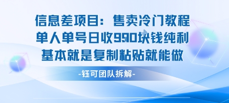 信息差项目：售卖冷门教程单人单号日收9张纯利基本就是复制粘贴就能做-琴书聊项目