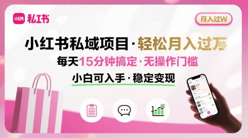 小红书私域项目 月入过W非常轻松 每天15分钟即可搞定，无任何操作门槛，小白可入手-琴书聊项目
