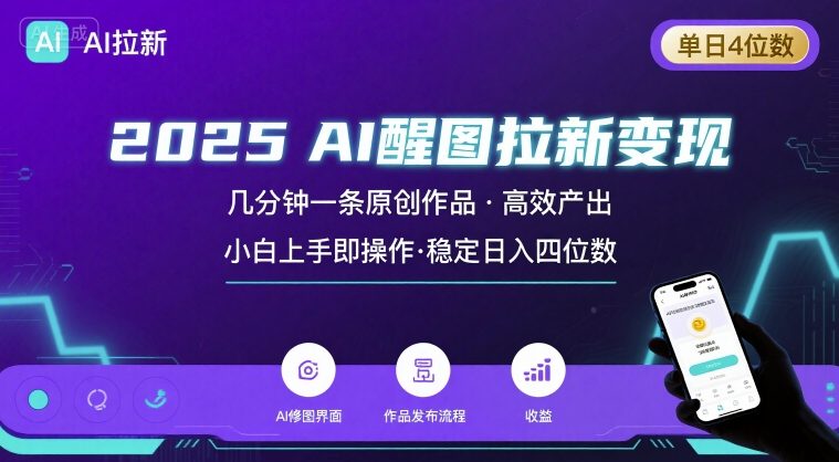 2025最强AI醒图拉新，几分钟一条原创作品，单日收入4位数，小白也能上手操作-琴书聊项目