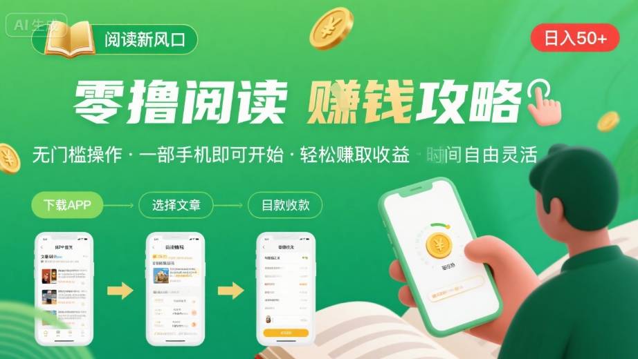 零撸阅读新风口，无门槛轻松挣，一部手机，日入 50-3张【揭秘】-琴书聊项目