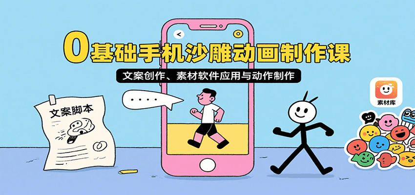 0基础手机沙雕动画制作课，文案创作、素材软件应用与动作制作-琴书聊项目