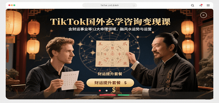 TikTok国外玄学咨询变现课，含财运事业等12大命理领域，融风水运势与运营-琴书聊项目