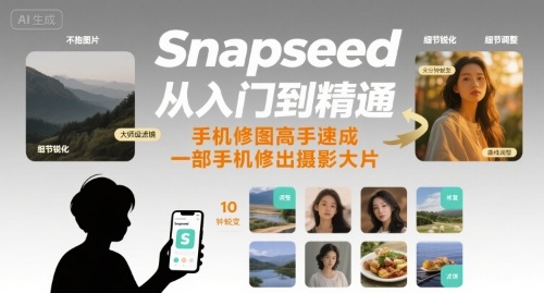 Snapseed从入门到精通，手机修图高手速成，一部手机就能修出摄影大片-琴书聊项目