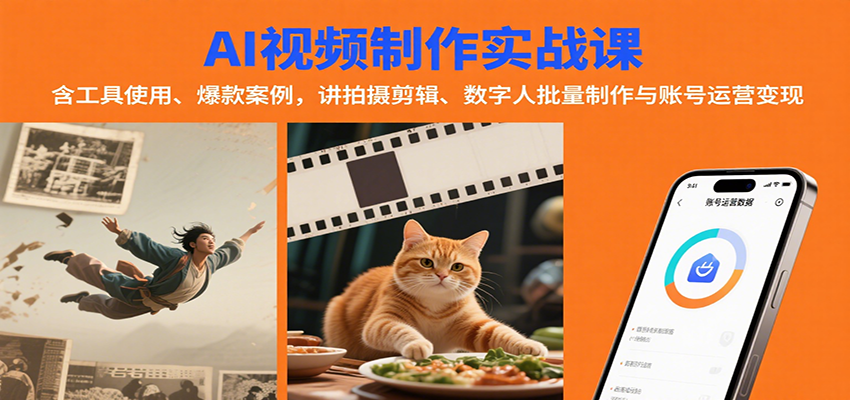 AI视频制作实战：含工具使用、爆款案例，讲拍摄剪辑、数字人批量制作与账号运营变现-琴书聊项目