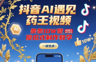 抖音AI遇见药王视频，条条10W赞，快速起千粉万粉号，傻瓜式制作教学-琴书聊项目