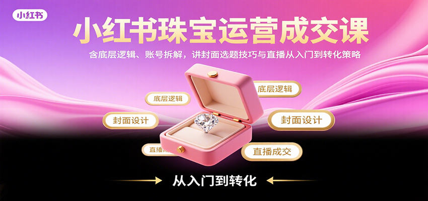 小红书珠宝运营成交课：含底层逻辑、账号拆解，讲封面选题技巧与直播从入门到转化策略-琴书聊项目