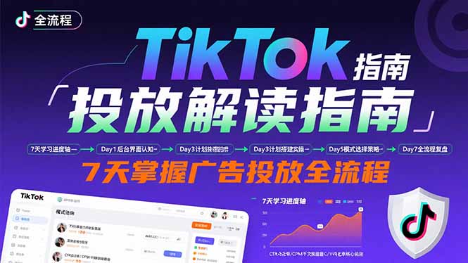 TikTok投放解读指南：后台操作/计划建立/模式选择，7天掌握广告投放全流程-琴书聊项目
