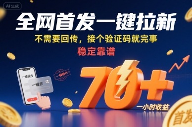 全网首发一键拉新项目，不需要回传，接个验证码就完事，稳定靠谱，一小时收益70+【揭秘】-琴书聊项目