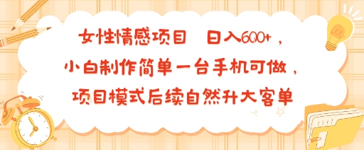 女性情感项目 小白制作简单一台手机可做 项目模式后续自然升大客单 日入6张-琴书聊项目