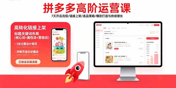 拼多多高阶运营课：7天开店流程/链接上架/选品策略/爆款打造与持续增长-琴书聊项目