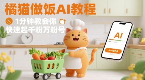 有趣的橘猫买菜做饭视频，用AI一键搞定，1分钟教会你，快速起千粉万粉号-琴书聊项目