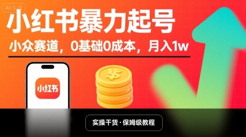 小红书暴力起号，小众赛道，0基础0成本，月入1w-琴书聊项目
