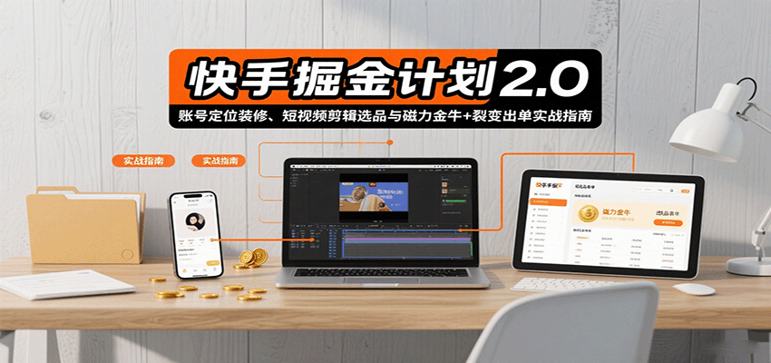 快手掘金计划2.0，账号定位装修、短视频剪辑选品与磁力金牛+裂变出单实战指南-琴书聊项目