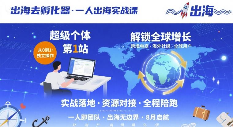 出海去孵化器，一人出海实战课，超级个体第1站，解锁全球增长-琴书聊项目