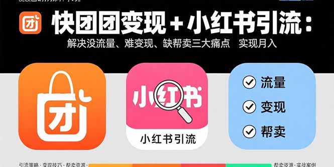 快团团变现+小红书引流：解决没流量、难变现、缺帮卖三大痛点 实现月入3w+-琴书聊项目