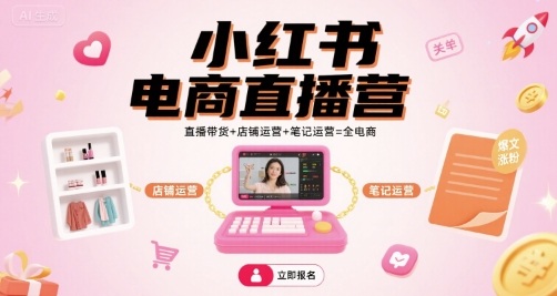 小红书电商直播营，直播带货+店铺运营+笔记运营=全电商-琴书聊项目